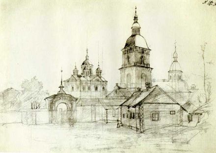 Межигірський монастир. Малюнок Тараса Шевченка